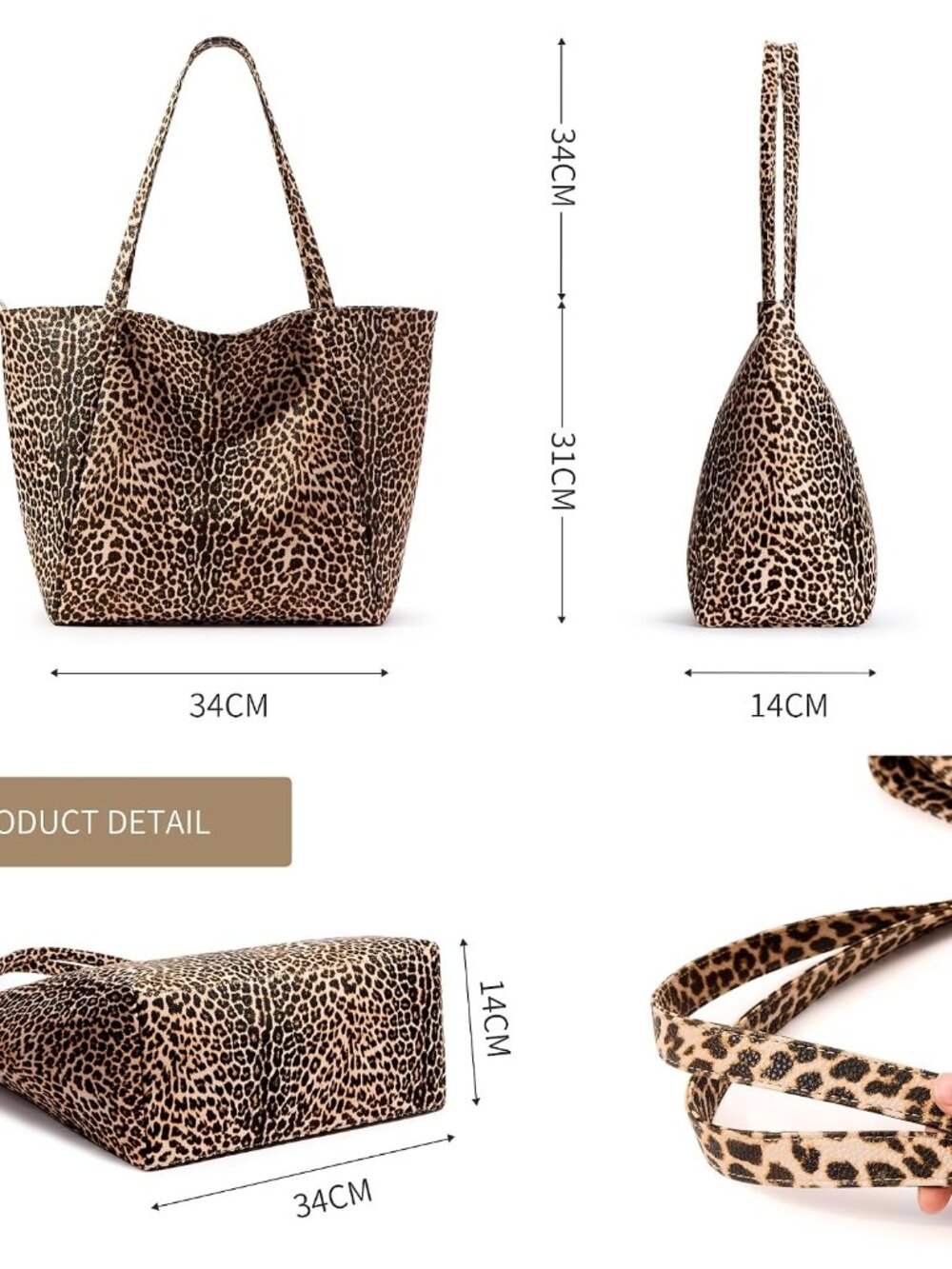 Large Tote Bag Vegan Leather Casual Zipper Work Bag Weekender Hobo for Women 16L - Picture 7 of 7